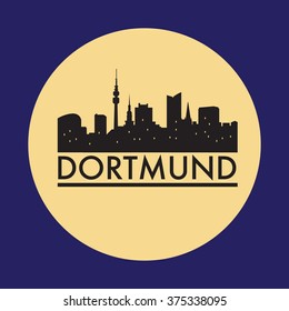 Abstract Dortmund skyline, with various landmarks, vector illustration