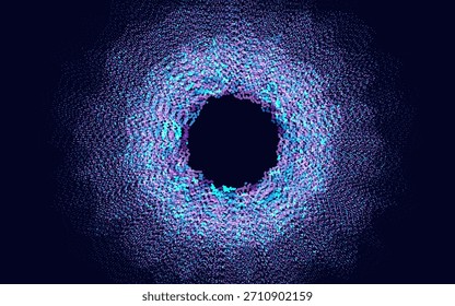 Abstractas punto azul y púrpura que se superponen en el fondo oscuro. Ilustración vectorial