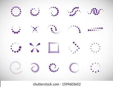 Abstract Dot Circle Icons Set. Halftone Logo Concept. Dotted Circle Isolated - Vector