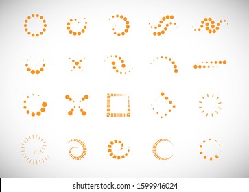 Abstract Dot Circle Icons Set. Halftone Logo Concept. Dotted Circle Isolated - Vector. Creative Icons For Dotted Logo, Tech Icon, Square Element And Logotype. Abstract Circle Dot Technology Logo