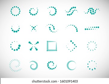 Abstract Dot Circle Icons Set. Halftone Logo Concept. Dotted Circle Isolated - Vector. 