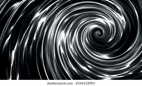 Abstract dot digital circular particle wave. Spiral portal. Liquid vortex. Whirlpool. Hypnotic background. Bright digital glowing circle. Rotating funnel. Abstract vector illustration.