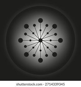 Abstract dot flower. Radial line burst. Geometric shape Vector. Grayscale gradient background. EPS 10.