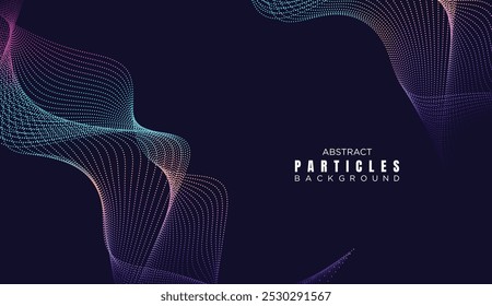 Fondo de curvas lisas de ondas de línea de punto Abstractas. Fondo punteado semitono de onda de línea de Tecnología geométrica de partículas. Concepto Para La Ciencia, Cubierta De Música, Sitio web, Cabecera, Presentación, Anuncio