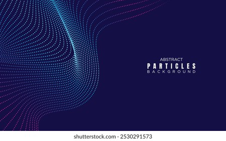 Abstract Dot Flowing Line Waves Smooth Curves Background. Particle Geometric Technology Line Wave Halftone Dotted Background. Concept For Science, Music Cover, Website, Header, Presentation, Banner