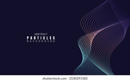 Fondo de curvas lisas de ondas de línea de punto Abstractas. Fondo punteado semitono de onda de línea de Tecnología geométrica de partículas. Concepto Para La Ciencia, Cubierta De Música, Sitio web, Cabecera, Presentación, Anuncio