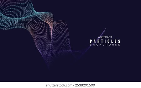 Abstract Dot Flowing Line Waves Smooth Curves Background. Particle Geometric Technology Line Wave Halftone Dotted Background. Concept For Science, Music Cover, Website, Header, Presentation, Banner