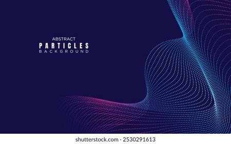 Abstract Dot Flowing Line Waves Smooth Curves Background. Particle Geometric Technology Line Wave Halftone Dotted Background. Concept For Science, Music Cover, Website, Header, Presentation, Banner
