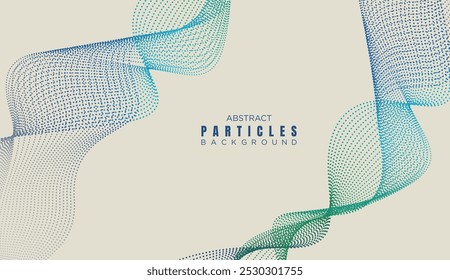 Abstract Dot Flowing Line Waves Smooth Curves Background. Particle Geometric Technology Line Wave Halftone Dotted Background. Concept For Science, Music Cover, Website, Header, Presentation, Banner