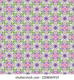 Abstract dot and line violet floral green leaf seamless pattern background, fabric and ethnic bobo element art design.