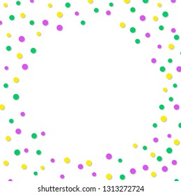 Abstract dot mardi gras on white background. Vector illustration for holiday design. Carnival festival colorful beads empty frame