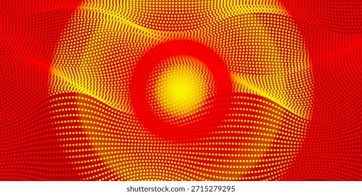 Fondo de textura de gradiente de luz led de pantalla de patrón de onda de color naranja de punto Abstractas. Tecnología de concepto digital de big data. Renderización 3D.