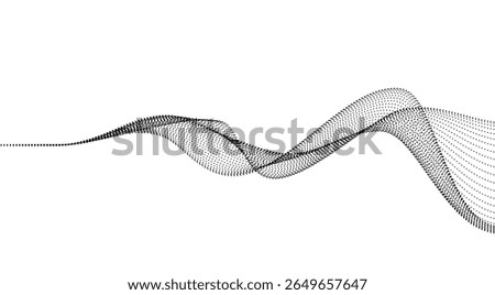 Abstract dot particle wavy flowing dynamic in black colors isolated on white background. Suit for AI technology, digital, communication, website, flyer. Vector illustration	