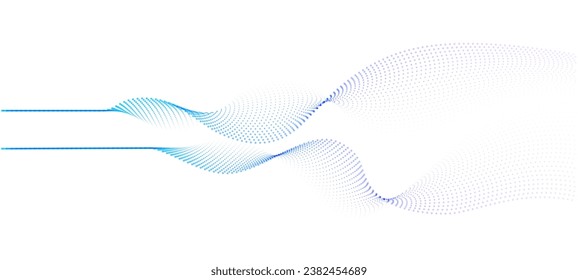 Abstract dot particles wavy flowing 3D curve pattern colorful gradient blue and purple isolated on white background in concept of technology, science, music, modern.