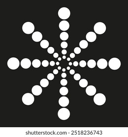 Abstract dot pattern icon. Radial geometric design. Symmetrical circular formation. Minimalist vector shape.
