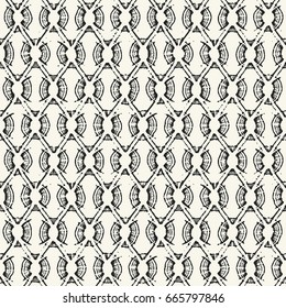 Abstract dot and rhombus grid motif distressed textured background. Seamless pattern.