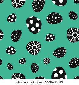 Formas de punto abstractas con textura en blanco y negro en el patrón de vector transparente. Fondo repetido. Montaje moderno de doodle dibujado a mano para textiles, tejidos impresos, decoración, embalaje, niños
