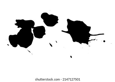 Resumen de salpicadura de puntos. Puntos de goteo dibujados a mano en negro aislados sobre fondo blanco. Toco de pincel, mancha de manchas de tinta, salpicadura de pintura sucia derramada, gota, efecto de pulverización. Ilustración de grunge vectorial salpicada