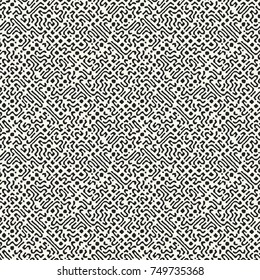 Abstract Dot And Stroke Textured Distorted Maze Motif. Seamless Pattern.
