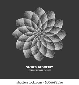 Abstract dot symbol sacred geometry phyllotaxis. Isolated halftone symbol. Opposite spirals vector illustration