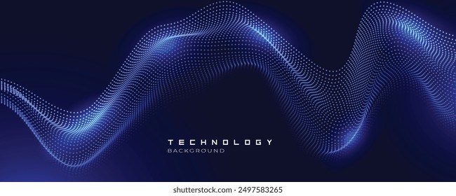 Abstract dot wave line with moving particles on dark background . Digital cyberspace, Big data analytics, 3d rendering, machine learning, and predictive analytics.