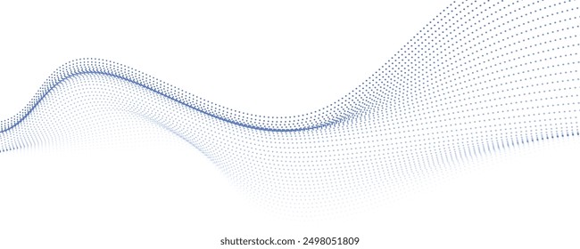 Abstract dot wave line with moving particles on background . Digital cyberspace, Big data analytics, 3d rendering, machine learning, and predictive analytics.