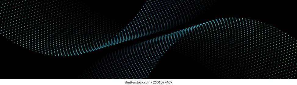 Abstract dot wave line with moving particles on background . Digital cyberspace, Big data analytics, 3d rendering, machine learning, and predictive analytics.