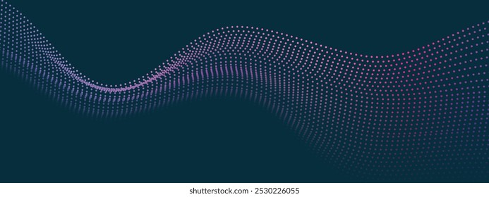 Abstract dot wave line with moving particles on dark background . Digital cyberspace, Big data analytics, 3d rendering, machine learning, and predictive analytics.