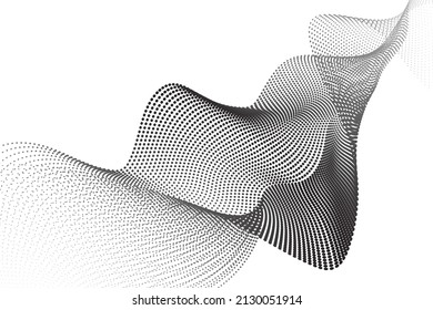 Abstract dot wave pattern. Wavy dots border, thin dotted line, particle soundwave, halftone lines, stripe motion