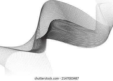 Abstract dot wave pattern. Wavy dots border, thin dotted line, particle soundwave, halftone lines, stripe motion