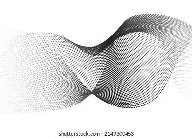 Abstract Dot Wave Pattern. Wavy Dots Border, Thin Dotted Line, Particle Soundwave, Halftone Lines, Stripe Motion