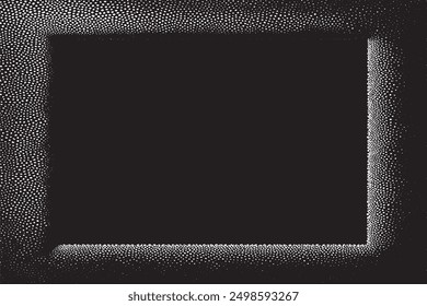 Abstract Dot work Frame Pattern Vector Background with Sand Grain Effect and Black Stipple Dots     