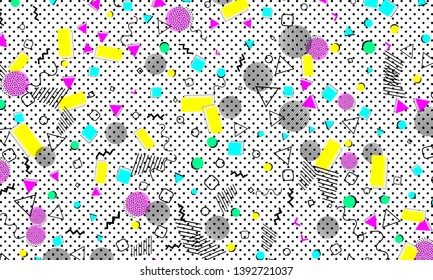 Abstract dots background. Memphis pattern. Vector Illustration. Hipster style 80s-90s pattern. Abstract colorful funky background.