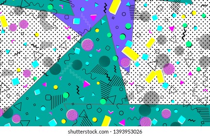 Abstract dots background. Memphis pattern. Vector Illustration. Hipster style 80s-90s pattern. Abstract colorful funky background.
