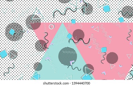 Abstract dots background. Memphis pattern. Vector Illustration. Hipster style 80s-90s pattern. Abstract colorful funky background.