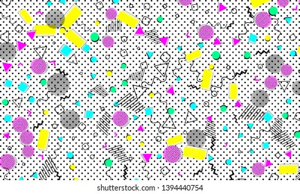 Abstract dots background. Memphis pattern. Vector Illustration. Hipster style 80s-90s pattern. Abstract colorful funky background.