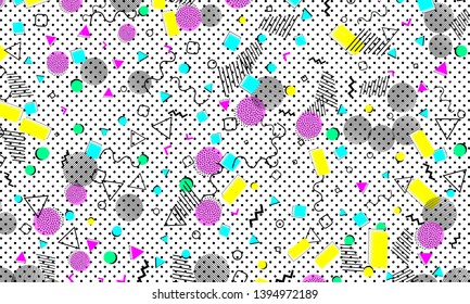 Abstract dots background. Memphis pattern. Vector Illustration. Hipster style 80s-90s pattern. Abstract colorful funky background.