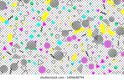 Abstract dots background. Memphis pattern. Vector Illustration. Hipster style 80s-90s pattern. Abstract colorful funky background.