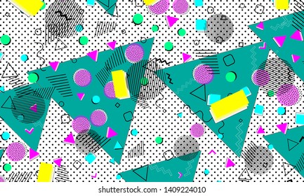 Abstract dots background. Memphis pattern. Vector Illustration. Hipster style 80s-90s pattern. Abstract colorful funky background.