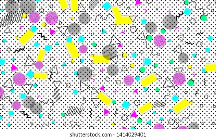 Abstract dots background. Memphis pattern. Vector Illustration. Hipster style 80s-90s pattern. Abstract colorful funky background.