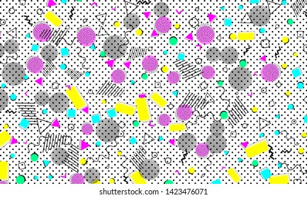 Abstract dots background. Memphis pattern. Vector Illustration. Hipster style 80s-90s pattern. Abstract colorful funky background.