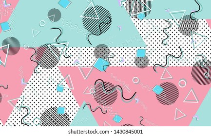 Abstract dots background. Memphis pattern. Vector Illustration. Hipster style 80s-90s pattern. Abstract colorful funky background.