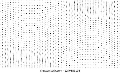 Abstract dots background. Monochrome grunge dirt texture. Halftone Pop Art comic pattern. Small Polka dot. Geometric wave vector pattern. Template for presentation flyer, business cards, report fabric