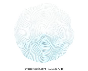Abstract dots blue color flowing wave surface of circle lines isolated on white background for design element, banner, technology background