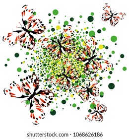 Abstract with dots and butterflies