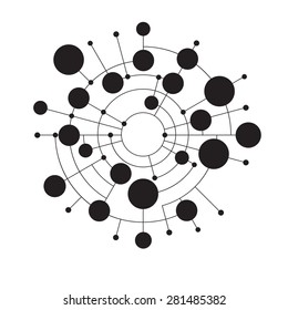 Abstract dots and circles connected by lines and curves. Concept of operation of computer network work. Background the nerve cells of the human.