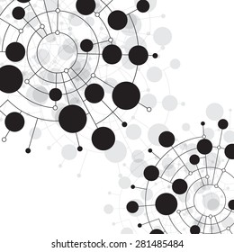 Abstract dots and circles connected by lines and curves. Concept of operation of computer network work. Background the nerve cells of the human. File is saved in AI10 EPS version. 