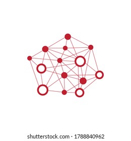 Puntos abstractos y círculos conectados con líneas. Concepto de funcionamiento de la red informática. Icono de la tecnología cerebral.