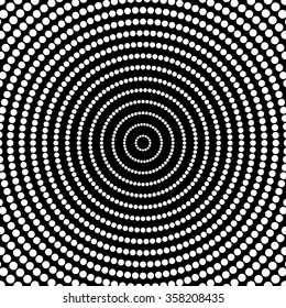 Abstract dots. Circular, radiating dotted pattern. Concentric circles monochrome vector
