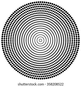 Abstract dots. Circular, radiating dotted pattern. Concentric circles monochrome vector